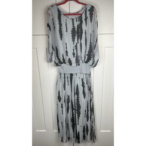 Gigi Moda Italy Silk 2 Pc Set Small Gray Black Dolman Top Wide Leg Pants Boho